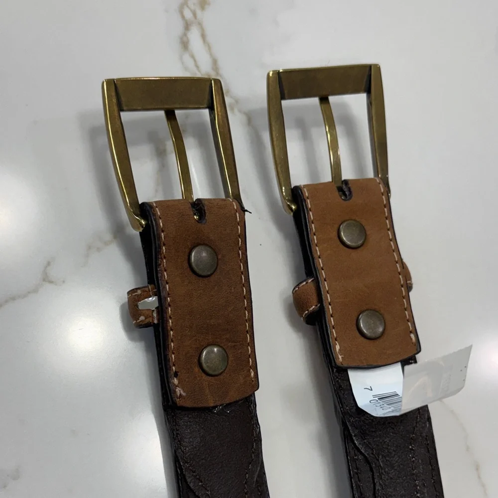 Nocona Brown Leather Kids Belt Pair with Brass Buckles